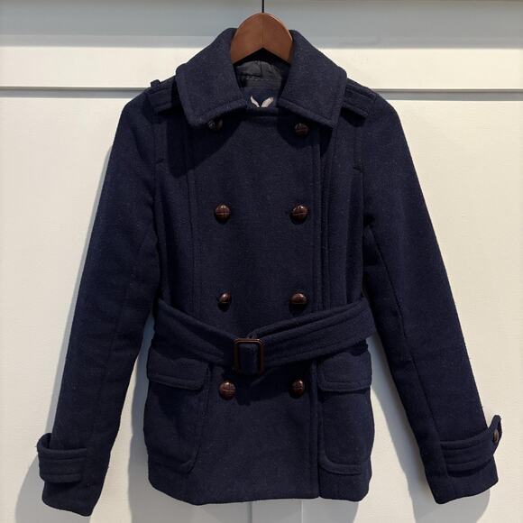 American Eagle Outfitters Coat Womens XS Navy Wool Blend Peacoat Belted Quilted - Picture 1 of 16